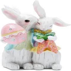 Easter Bunny Hand-Carved Romantic Couple Decorations Spring Easter Rabbit Decors Figurines Tabletopper Decorations for Party Home Holiday Cute Rabbit Easter Day Couple Gifts Decor