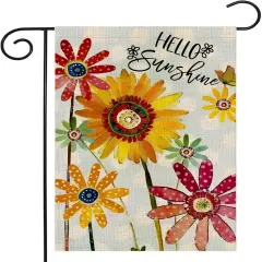 Spring Flowers Garden Flag 12x18 Inch Double Sided,Hello Sunshine Sunflower Daisy Small Yard Flags for Outdoor,Summer Seasonal Decoration for Farmhouse Holiday Outside