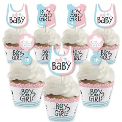 Big Dot of Happiness Baby Gender Reveal - Cupcake Decoration - Team Boy or Girl Party Cupcake Wrappers and Treat Picks Kit - Set of 24