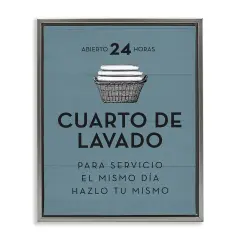Stupell Industries Publicidad D&iacute;a de Lavander&iacute;a, Azul Framed Floater Canvas Wall Art Gray Floater Frame