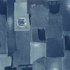 Blue Denim Patches Cotton Wideback Fabric Per Yard