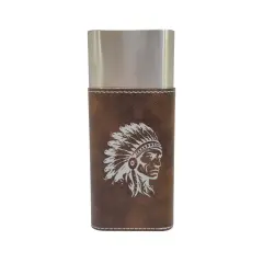 Cigar Case with Cutter - Indian Chief - Leather Rustic/Silver