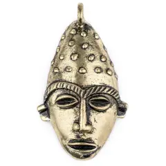 The Bead Chest Elongated African Brass Mask Pendant (50x90mm): Genuine West African Mask Design for DIY Jewelry & Necklaces