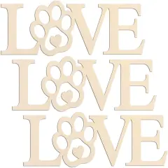 3pcs Love Paw Wood Sign Blank Wooden Dog Cat Paw Plaque Unfinished Wood