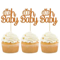 24Pcs Pumpkin Oh Baby Cupcake Toppers Orange