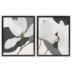 Stupell Industries Large White Petal Drawing 2 pc Framed Floater Canvas Wall Art Set Design by Patricia Pinto