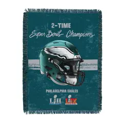 NFL Philadelphia Eagles 2025 Super Bowl LIX Multi Champ Powerhouse Woven Tapestry Throw Blanket 48X60 Inches