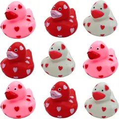 4E's Novelty 24 Pack Valentines Rubber Duck: 2" Mini Red Rubber Ducky with Heart