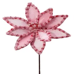 22" Red and Pink Candy with Snow Glitter Poinsettia Stem &ndash; Elegant Christmas Floral Decoration