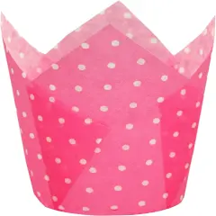Large Muffin Greaseproof paper Baking cupcake cups, 2-1/4" x 4" Pink printed with Polka Dot Tulip Baking Cup(Large) (125pcs)
