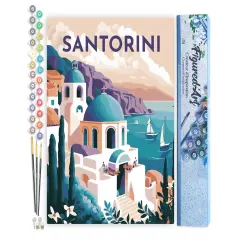 Figured'Art Paint by Numbers for Adults Travel Poster Santorini 16"x20" - Craft Art Painting DIY Kit Rolled Canvas without frame