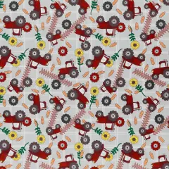 Mook Fabrics Farm Tractors Printed PUL Fabric [60 in. Wide] - By The Yard Red