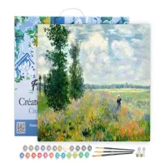 Figured'Art Paint by Numbers Kit for Adults with Frame Monet Field of Poppies 16"x20" - Craft Art Painting DIY Kit Canvas Already Stretched on a Wooden Frame