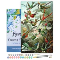 Figured'Art Paint by Numbers for Adults with Frame All the Birds 16"x20" - Craft Art Painting DIY Kit Canvas Already Stretched on a Wooden Frame