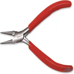 The Beadsmith Slim Line Round Nose Pliers, 4.75 inches (120mm) with polished steel head, red PVC comfort grip handle with double-leaf spring, tool for jewelry making