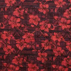 1 Yard Hibiscus Tapa Print Polyester Fabric for Crafts, Apparel, and Home D&eacute;cor 60 Inch Width Red