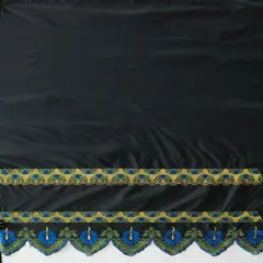 1 Yard Single Anthurium Embroidered Border Polyester Fabric, 56 Inches Width Royal