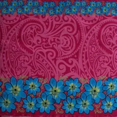 1 Yard Traditional Polynesian Tattoo Daisy Double Border Fabric, Peach Skin Polyester 44/45" Width Fuchsia