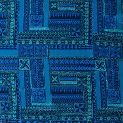 1 Yard Polynesian Geometric Symmetrical Peachskin Fabric For Elegant Apparel And Craft Projects 45 Inch Width Blue