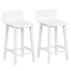 Costway 24.5" Wood Bar Stools Set of 2 with Solid Back & Seat Mid Century Bar Chairs Brown/Black/White
