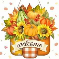 Pumpkin Welcome Door Sign Decor