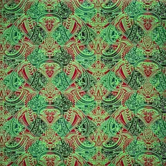 1 Yard Traditional Polynesian Tattoo All Over Design Peachskin Fabric For Apparel 45 Inch Green/Red/Black