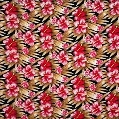 1 Yard Hibiscus Floral Polyester Fabric, 60" Wide Tropical Print Material Black & Brown