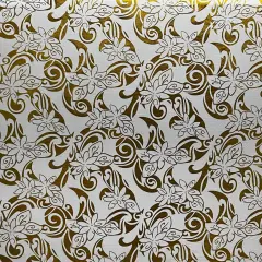 1 Yard Shiny Foil Polyester Tiare Swirls Floral Fabric for Crafts 60 Inches Width White/Gold