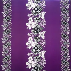 1 Yard Hibiscus Tropical Leaf Tapa Border Print Polyester Fabric for Dresses and Apparel, 45 Inch Width Purple
