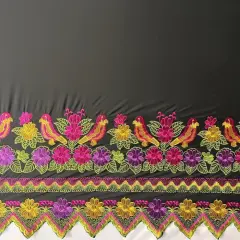 1 Yard Floral Bird Embroidered Polyester Fabric 56" Wide Decorative Fabric for Upholstery, Drapery & Accents Black & french