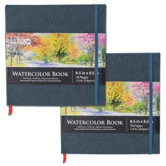 8.5" x 8.5" Watercolor Book (2 Pack, 76 Sheets Each) - 110lb (230 GSM) Linen-Bound Hardcover Artist Paper Pads - Acid-Free Cold-Pressed Watercolor Paper Pad Mixed Media