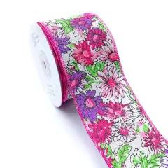 Designer's Shop WR 63-5066 Pink, Purple, Red Floral with pink edge, 2.5&rdquo; x 10 yard wired edge ribbons