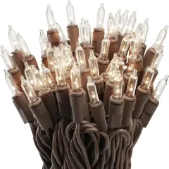 100 Clear Mini Christmas String Lights on Brown Wire Cord