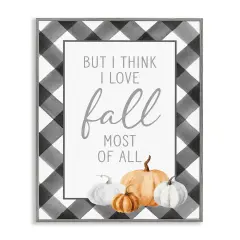 Love Fall Festive Phrase Autumn Plaid BorderFramed Giclee Art Gray