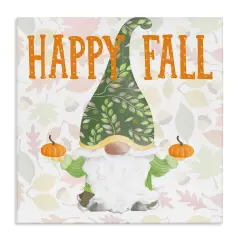 Happy Fall Patterned Gnome Holding Orange PumpkinsCanvas Art