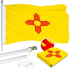 G128 - 6 Feet Tangle Free Spinning Flagpole (Silver) New Mexico Flag Brass Grommets Embroidered 3x5 ft (Flag Included) Aluminum Flag Pole
