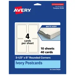 Avery Matte Ivory Postcards, 3-1/2" x 5" Rectangle Rounded Corners