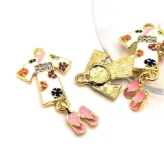Enamel Kimono with Slippers Charms, 31x22mm