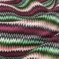 1 Yard Pink and Green Silk Charmeuse Fabric Zig Zag Stripes 54 inch Width