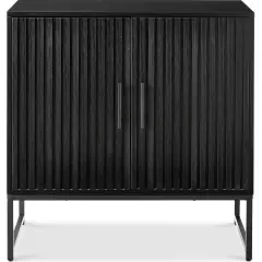 Best Choice Products 2-Door Slatted Storage Cabinet, Accent Furniture w/ Non-Scratch Foot Pads Black