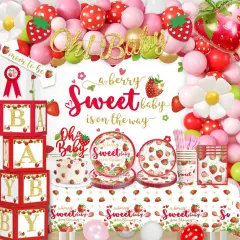 239pcs Strawberry Baby Shower Decorations for Sweet Girl (Red Pink and Gold)