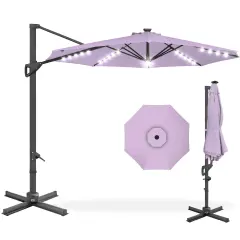 Best Choice Products 10ft 360-Degree Solar LED Lit Cantilever Patio Umbrella, Outdoor Hanging Shade Lavender