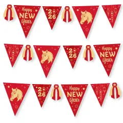 Big Dot of Happiness Lunar New Year - DIY 2026 Year of the Horse Party Pennant Garland Decoration - Triangle Banner - 30 Pieces