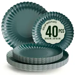 Earthtrends Scalloped Paper Plates 8.5 Inch & 10.5 Inch Dinner Plate Set &ndash; Fancy Disposable Plates for Party, Wedding, Birthday, Baby Shower &ndash; Large & Small Paper Plate Set for Parties, Events, Catering &ndash; ElegantFloral Design Black Aqua