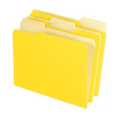 School Smart Colored File Folders Two-Tone, Letter Size, 1/3 Cut Tabs, Yellow, Pack of 100