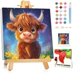 Cow Paint by Numbers Kit for Adults Framed, Cow Paint by Number with Frame, Painting by Numbers for Gifts and Home Decor