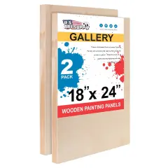 Unfinished Cradled Wood Panels for Painting, 2 Pack of 18x24 inch - Gallery Birch Wooden Canvas Boards 1-1/2" Deep - Mixed-Media Craft, Acrylic, Oil, Encaustic, Paint Pouring