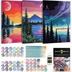 3 Pack - Moon Lake Landscape DIY Painting by Number Kit,9x12 Inch, Include 10 Multi-Sized Brushes