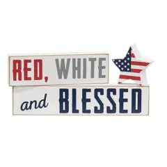 Red, White, and Blessed Patriotic Wooden Block Set Rustic Americana Home D&eacute;cor with Flag Star Accent - Set of 3