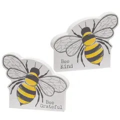 Bee Kind & Bee Grateful Wooden Sitters Rustic Arched Spring Decor Blocks with Bumblebee Art - Asstd. 2